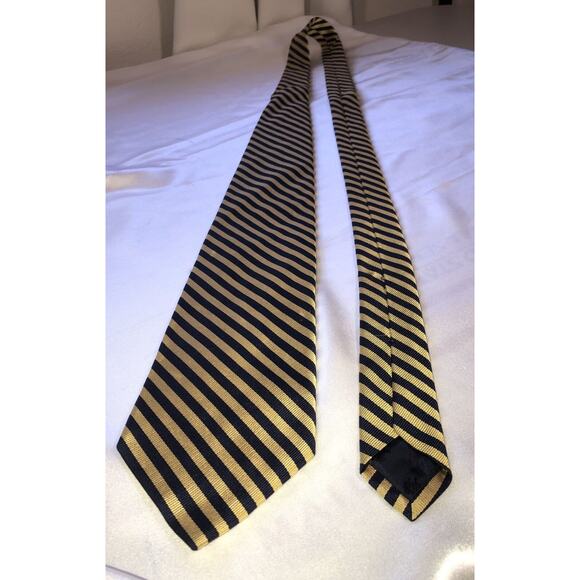 346 Brooks Brothers All Silk Neck Tie Repp Diagnol Stripes Gold Blue - Picture 5 of 5